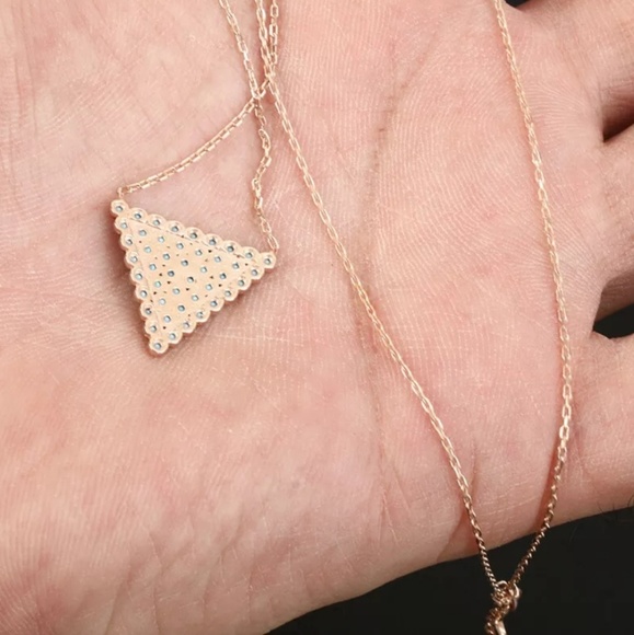 Turquoise triangle gold & rhodium necklace - Picture 3 of 4
